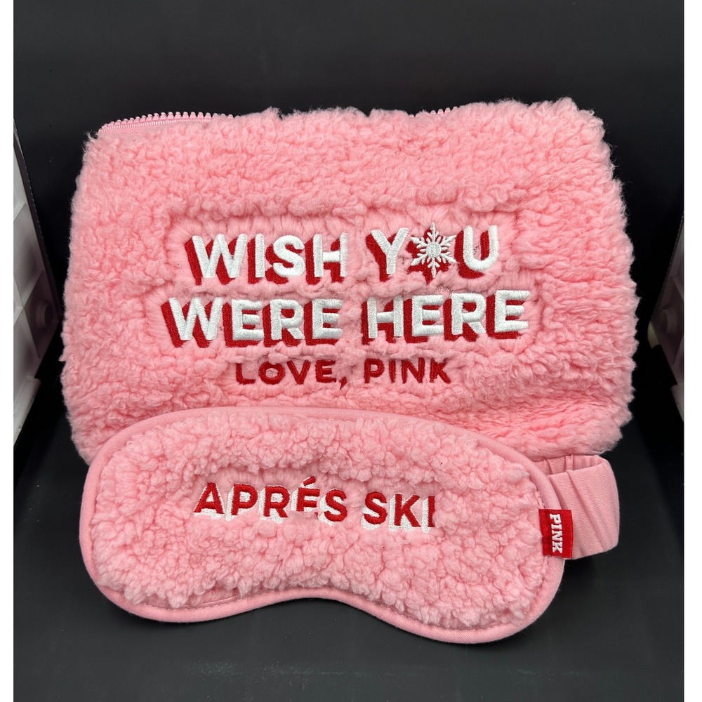 PINK Victoria's Secret Sherpa Pouch Eye Mask Set Pink Apres Ski One Size